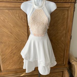 Off-white racerback lace mesh ruffle layered Dress